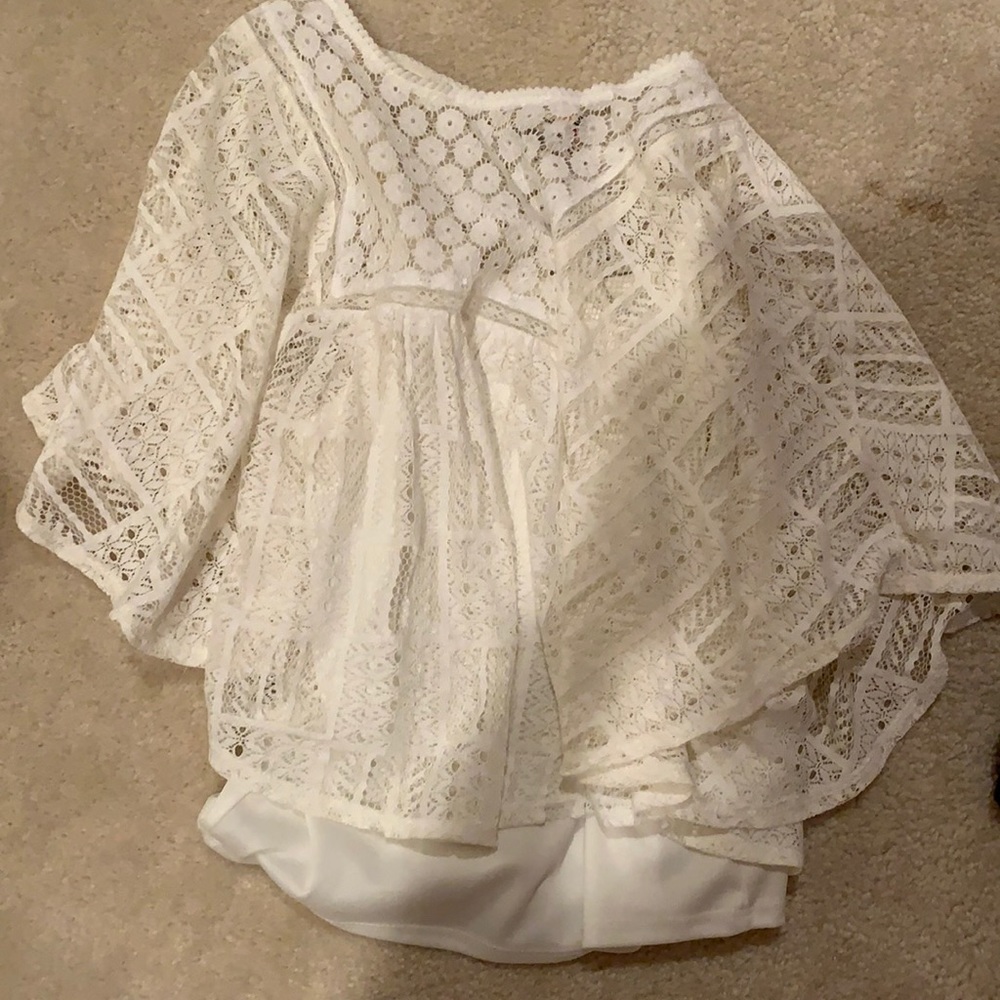 White butterfly lace shirt with cami under
